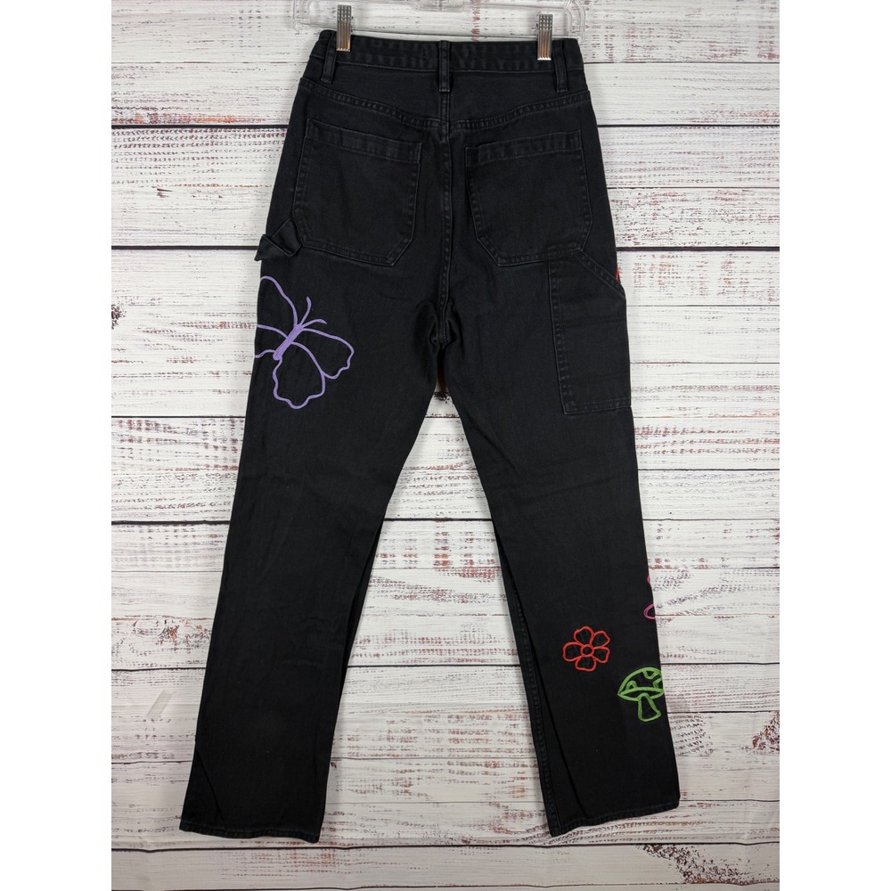 PacSun 90's BF Carpenter Jeans Black Embroidered Rainbow Y2K Baggy sz 26 - Picture 4 of 10